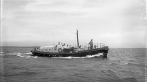 Black and white image of Donaghadee lifeboat, Sir Samuel Kelly, while on trials
