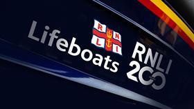 Image of RNLI Lifeboats and RNLI 200 logo on side of lifeboat