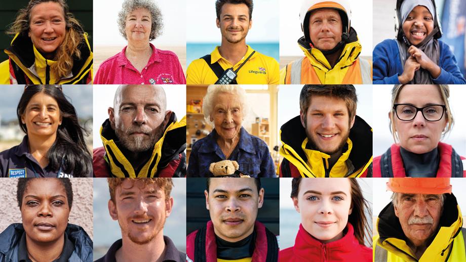 We are one crew image of different face shots of RNLI volunteers and staff
