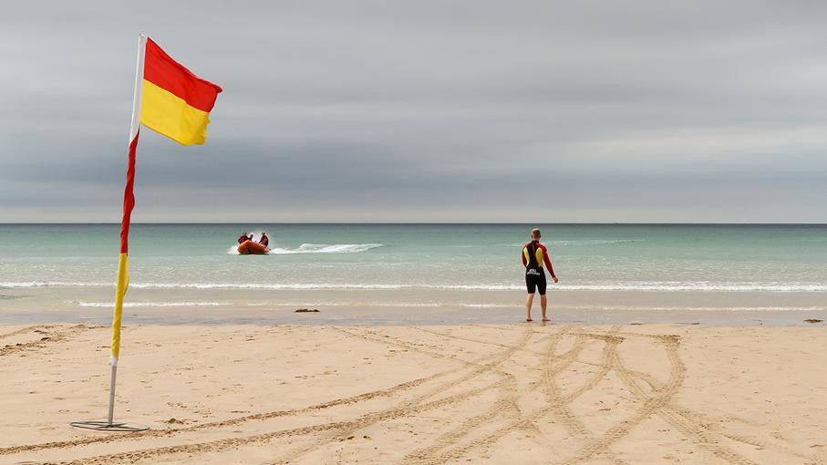 Mawgan Porth Beach near Newquay in Cornwall is an RNLI lifeguarded beach.