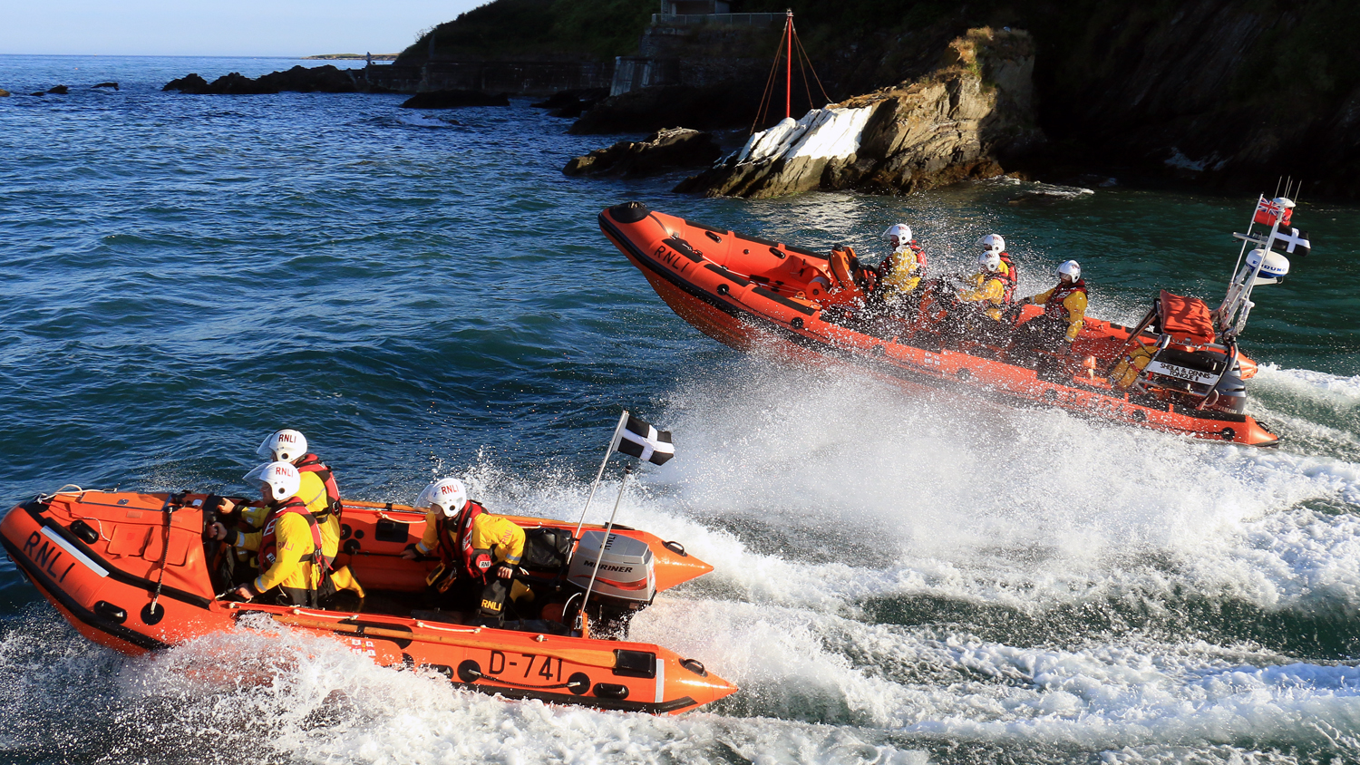 Two Looe lifeboats at sea