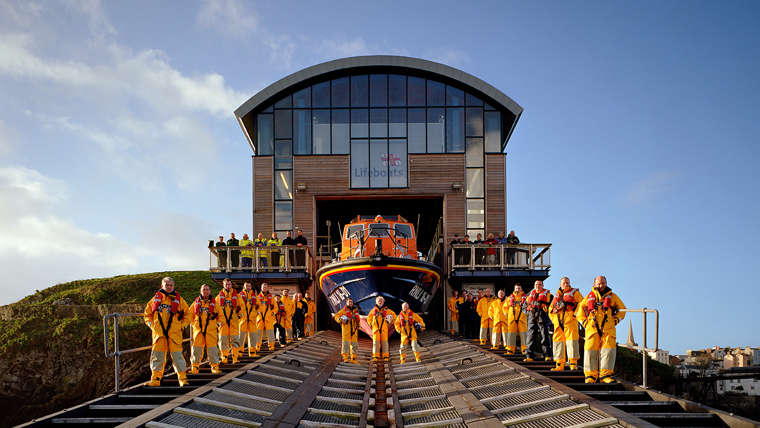 The crew and lifeboat of Tenby Lifeboat Station
