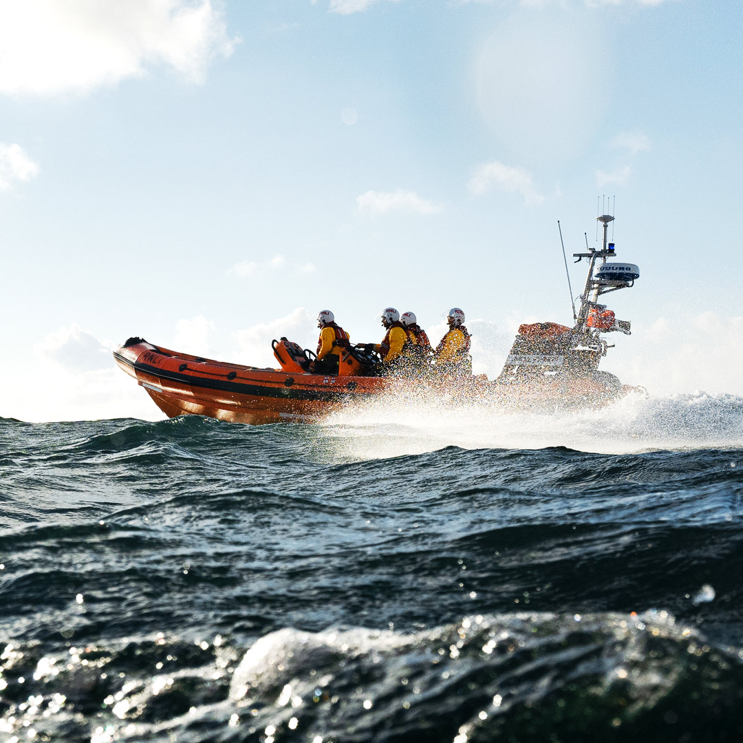 An Atlantic 85 B class lifeboat cruises across the water