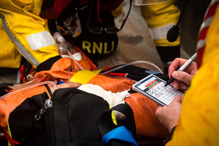 Mudeford lifeboat crew use the check cards on a training exercise