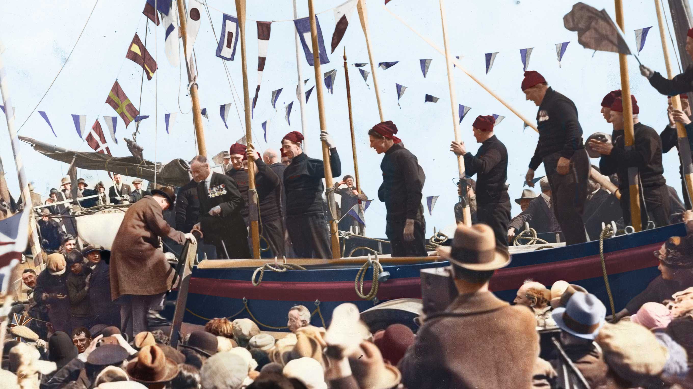 1927 Prince of Wales visits Hasting Lifeboat Stations - bunting over the boat