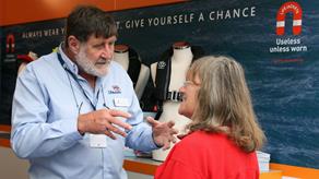 RNLI Community Safety Volunteer Bill Walton giving advice at Southampton Boat Show