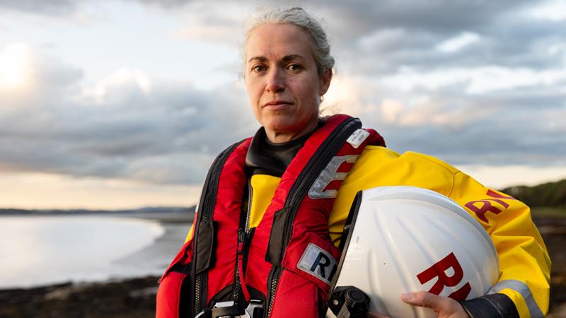 Kirkcudbright crew member Betsey Jameson in crew kit and looking at the camera.