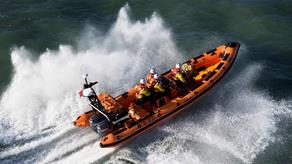 Newquay lifeboat volunteers onboard their B class Atlantic 85 lifeboat, The Gladys Mildred B-821