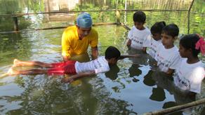 Swimming lessons being taught in Bangladesh by our partner