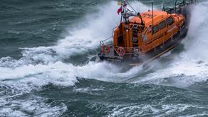 Swanage Shannon Lifeboat sailing in rough seas